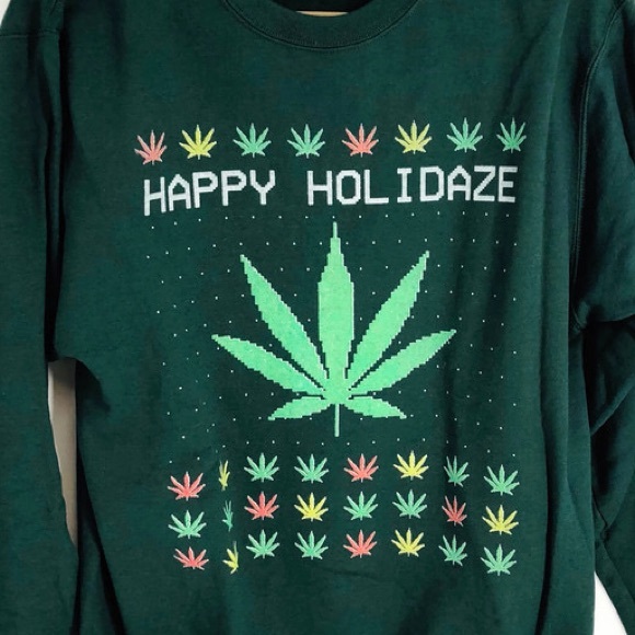 Men's Holidaze Pot Leaf Ugly Christmas Holiday Sweatshirt Medium - Picture 4 of 8